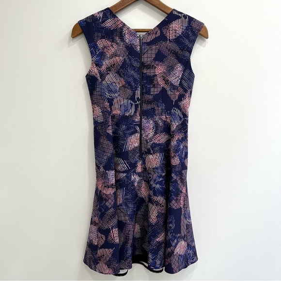 Rebecca Taylor Sonic Garden V-neck Drop Waist Dress Fit n Flare Blue Pink Size 2 - Picture 3 of 12